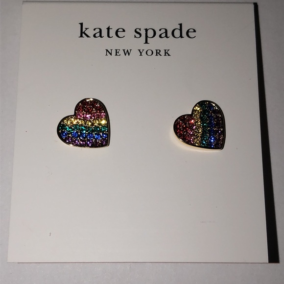 Kate Spade Gold Plated Heart Rainbow Joy Stud Earrings Muti Colored Crystal NWT - Picture 6 of 16